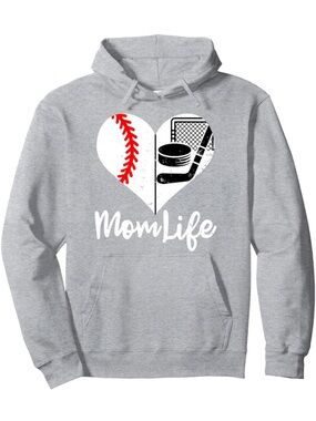Mom Life Hoodie-Baseball Hockey Heart Sweatshirt size L Never Worn